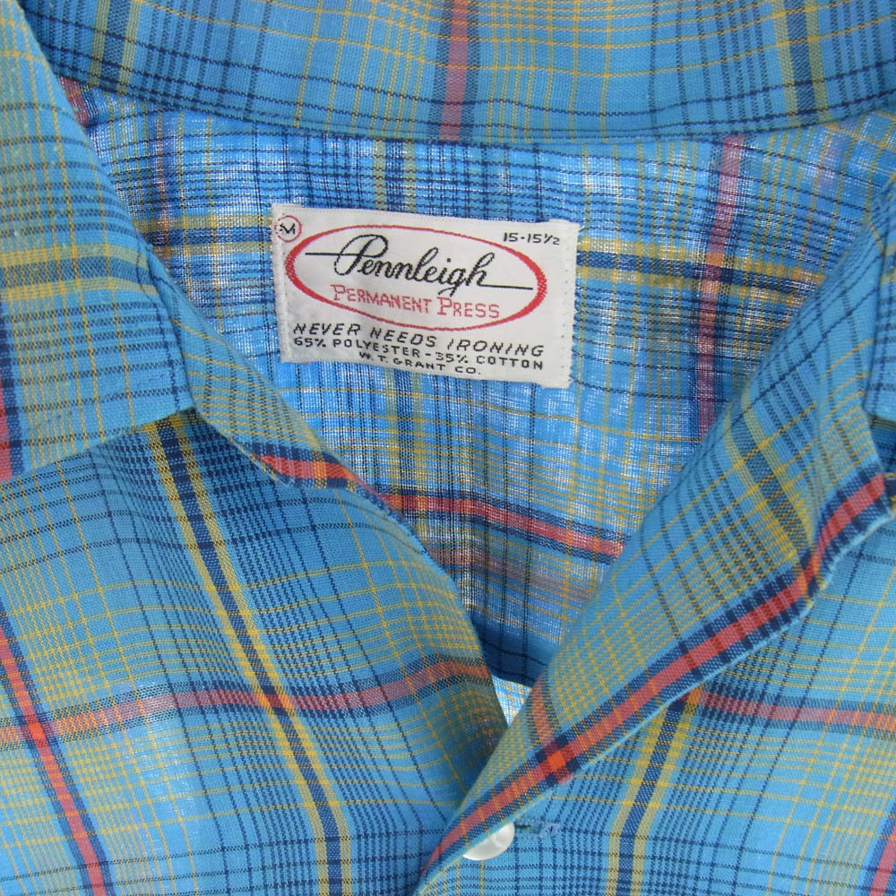 ペンリー 60's～70's チェック柄 開襟 襟芯 シャツ 長袖 マルチカラー系 M【中古】