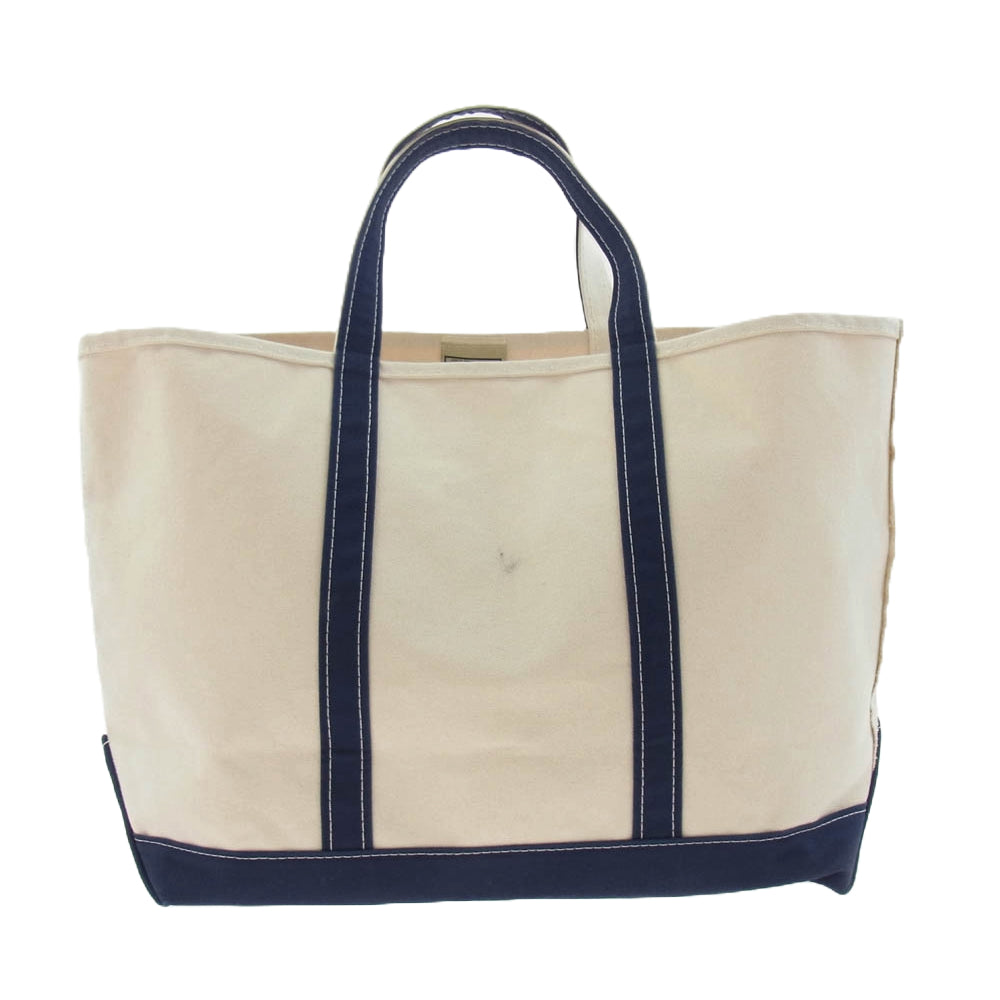 L.L.Bean エルエルビーン USA製 BOAT AND TOTE ボートアンドトート ラージ 大容量 キャンバス トートバッグ オフホワイト系 ネイビー系【中古】