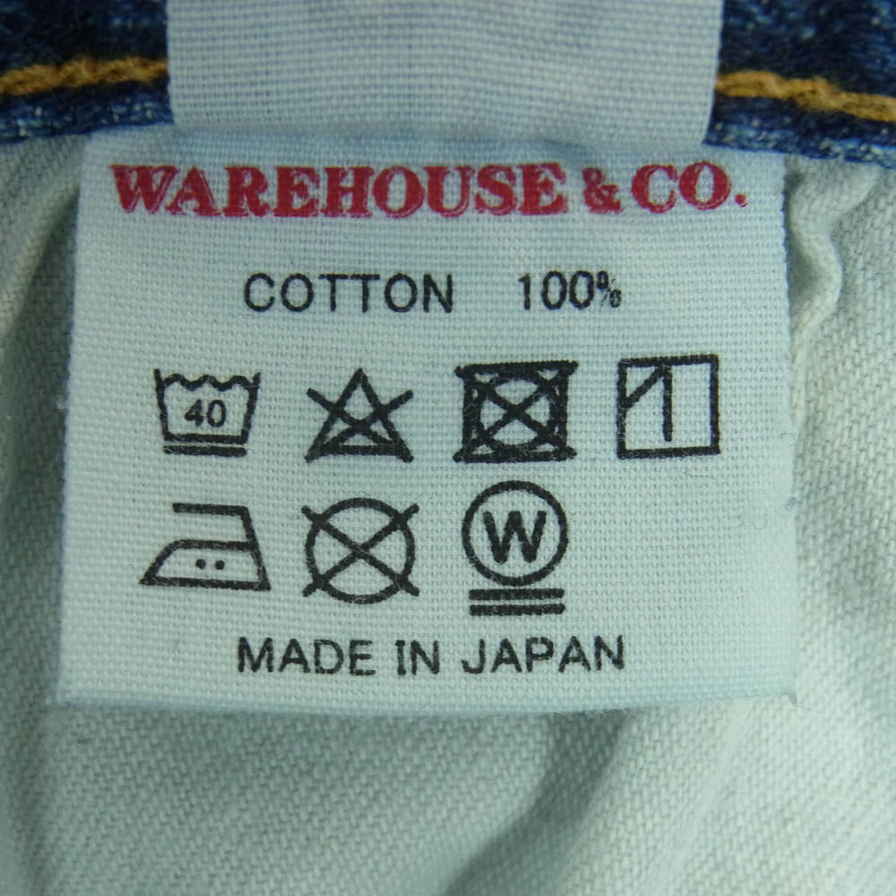 WAREHOUSE ウエアハウス Lot.1105 ジップフライ レッドライン 赤耳 ユーズド加工 ストレート デニム パンツ インディゴブルー系 W38【中古】