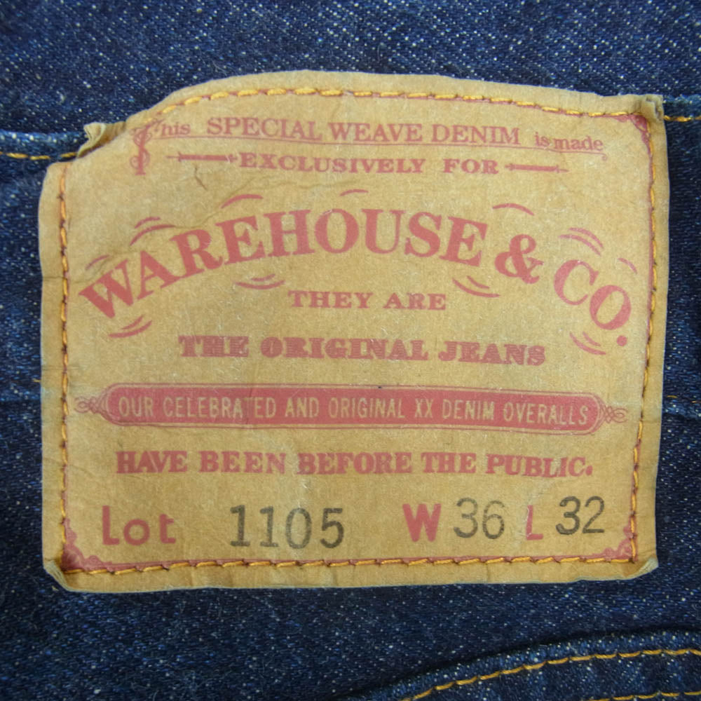WAREHOUSE ウエアハウス Lot.1105 ジップフライ レッドライン 赤耳 ストレート デニム パンツ インディゴブルー系 W36 L32【中古】
