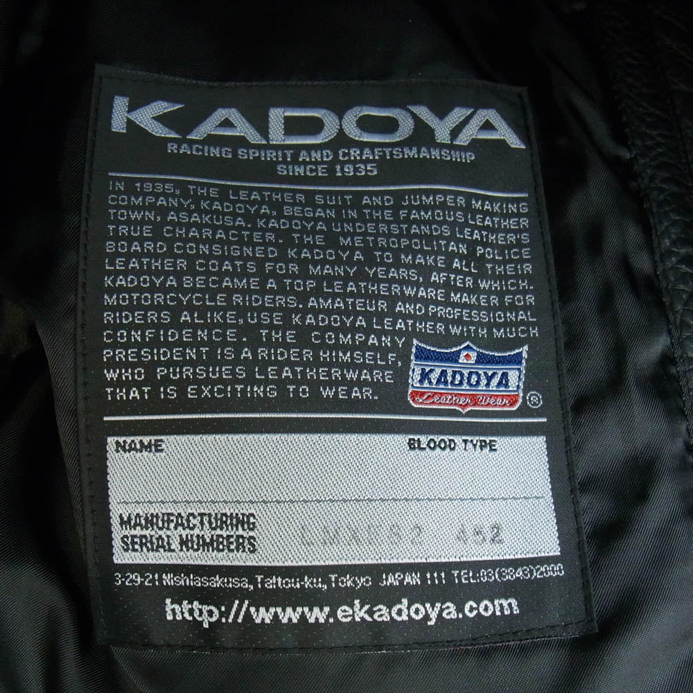 KADOYA カドヤ k's leather シングルライダースジャケット ブラック系 L【中古】