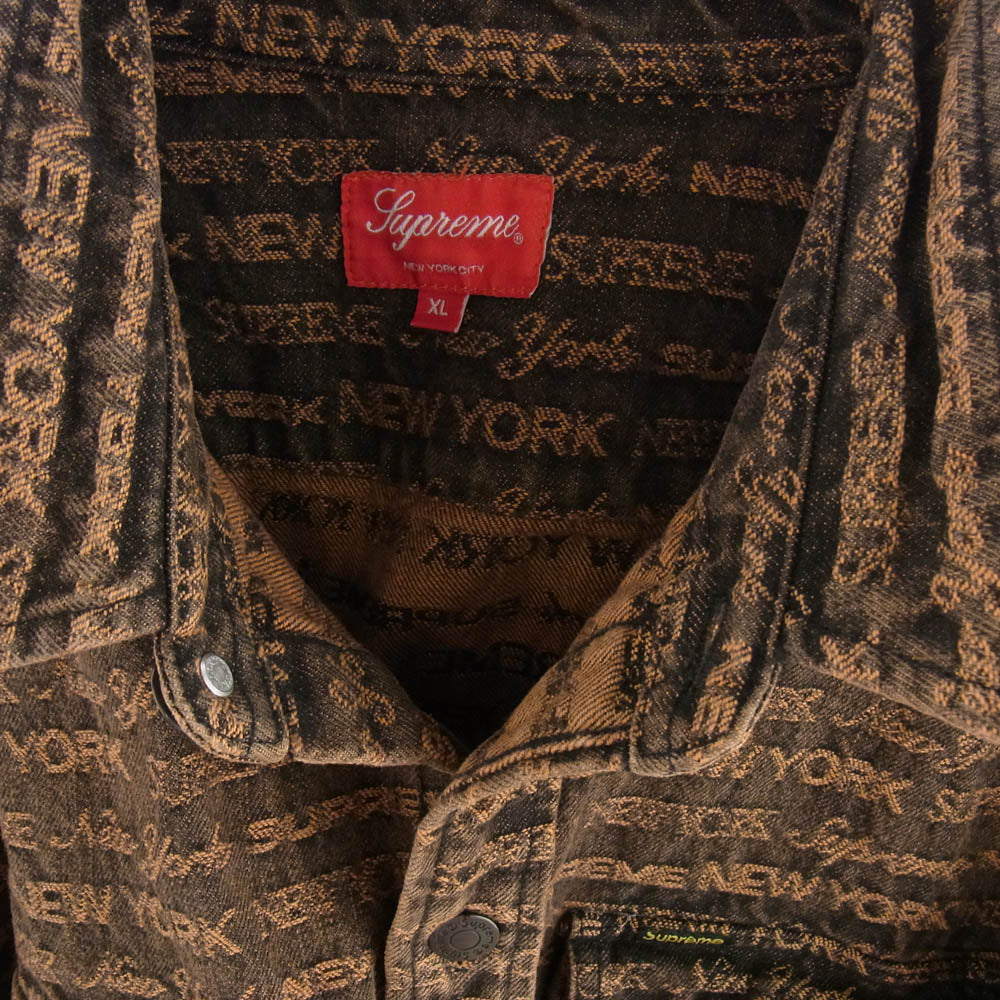 Supreme シュプリーム 22AW Multi Type Jacquard Denim Shirt マルチタイプ ジャガード デニム 長袖シャツ ブラウン系 XL【中古】