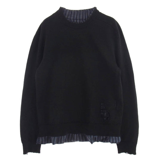 MAISON MARGIELA メゾンマルジェラ 21AW S50HA1007 14ライン ダメージ加工 レイヤード ニット セーター ブラック系 XL【中古】