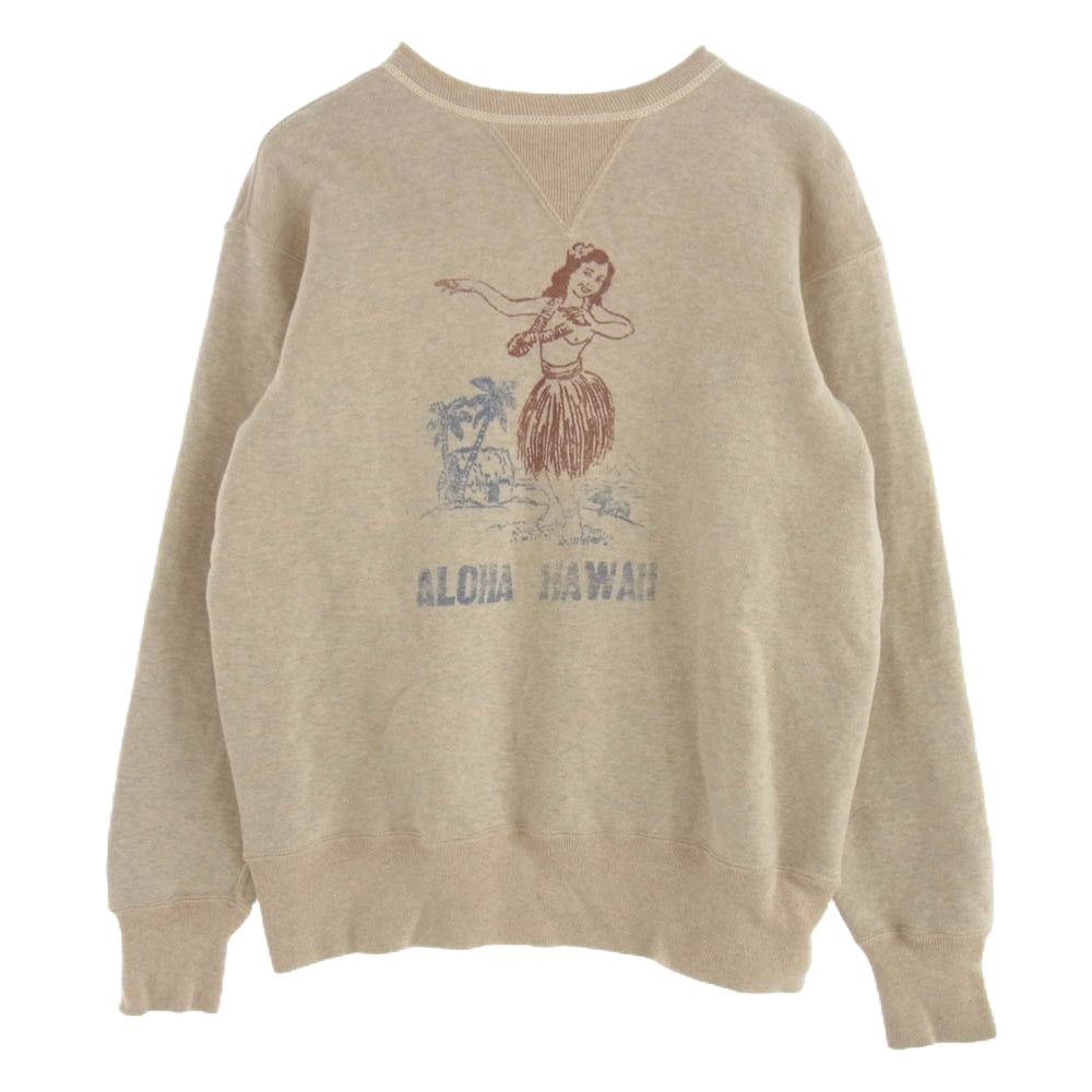 WAREHOUSE ウエアハウス WH-403 Aloha Hawaii プリント 両Ｖ 裏起毛 クルーネック スウェット ベージュ系 40【中古】