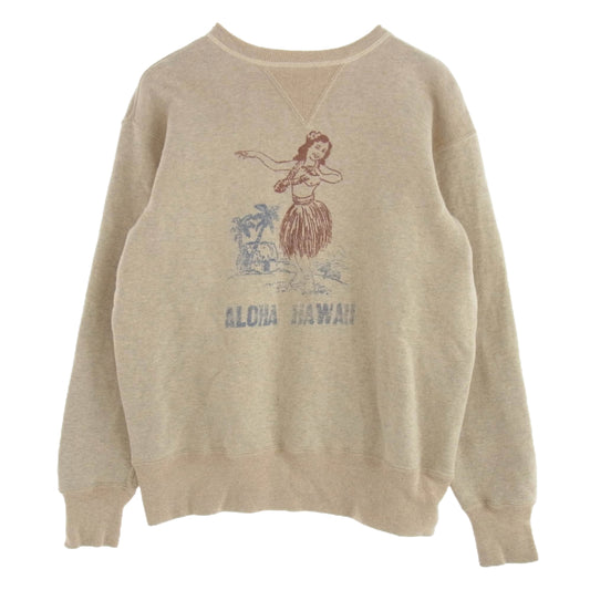 WAREHOUSE ウエアハウス WH-403 Aloha Hawaii プリント 両Ｖ 裏起毛 クルーネック スウェット ベージュ系 40【中古】