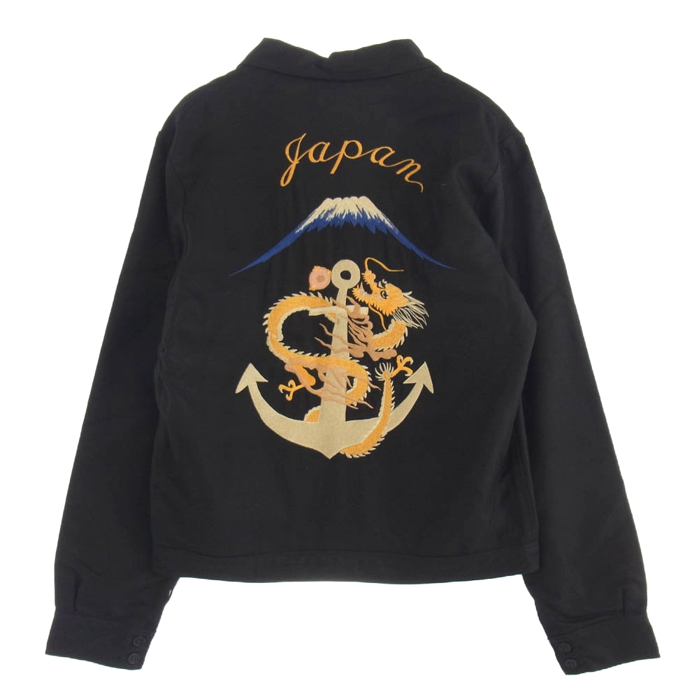 WAREHOUSE ウエアハウス HELLER'S CAFE ヘラーズカフェ 1950年代 復刻 USS CREWs Souvenir Jacket DRAGON ANCHOR 刺繍 スーベニア ジャケット ブラック系 38【極上美品】【中古】