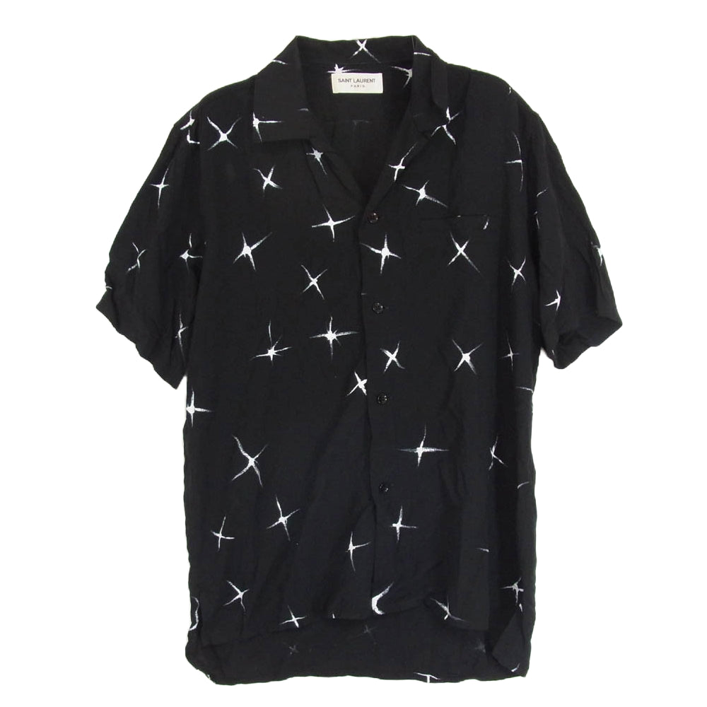 SAINT LAURENT サンローラン 21SS 531956 総柄 レーヨン アロハ 半袖 シャツ ブラック系 36【中古】