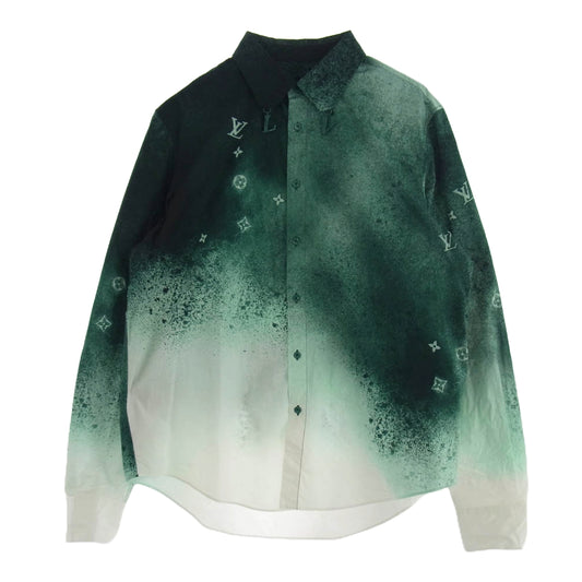 LOUIS VUITTON ルイ・ヴィトン 23SS RM231M TA4 HOS15W L V チャーム付 モノグラム グラフィック 長袖 シャツ グリーン系 M【中古】