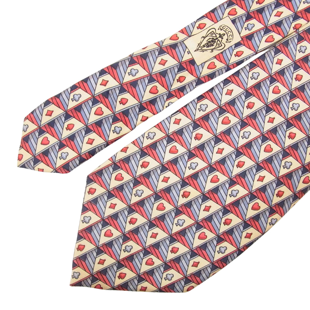 GUCCI グッチ トランプ柄 シルク ネクタイ レッド系【中古】