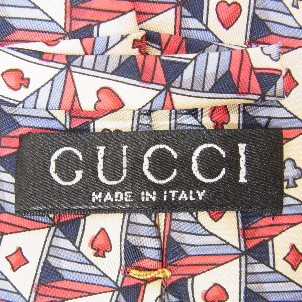 GUCCI グッチ トランプ柄 シルク ネクタイ レッド系【中古】