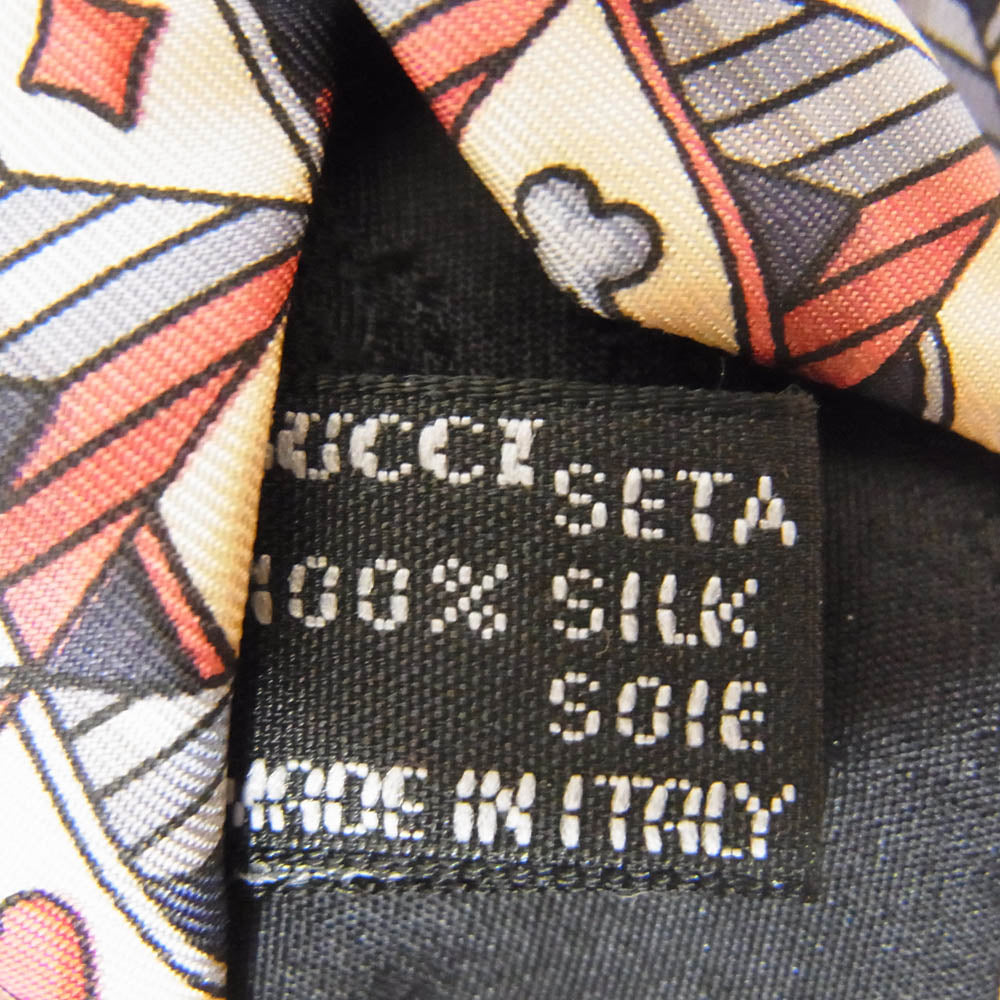 GUCCI グッチ トランプ柄 シルク ネクタイ レッド系【中古】