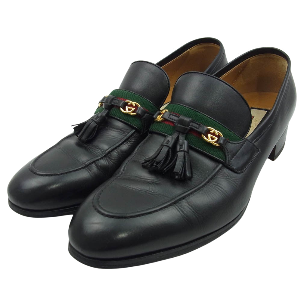 GUCCI グッチ 624720 ウェブ＆インターロッキングG付 タッセル ローファー ビジネス ドレスシューズ ブラック系 ブラック系 10【中古】