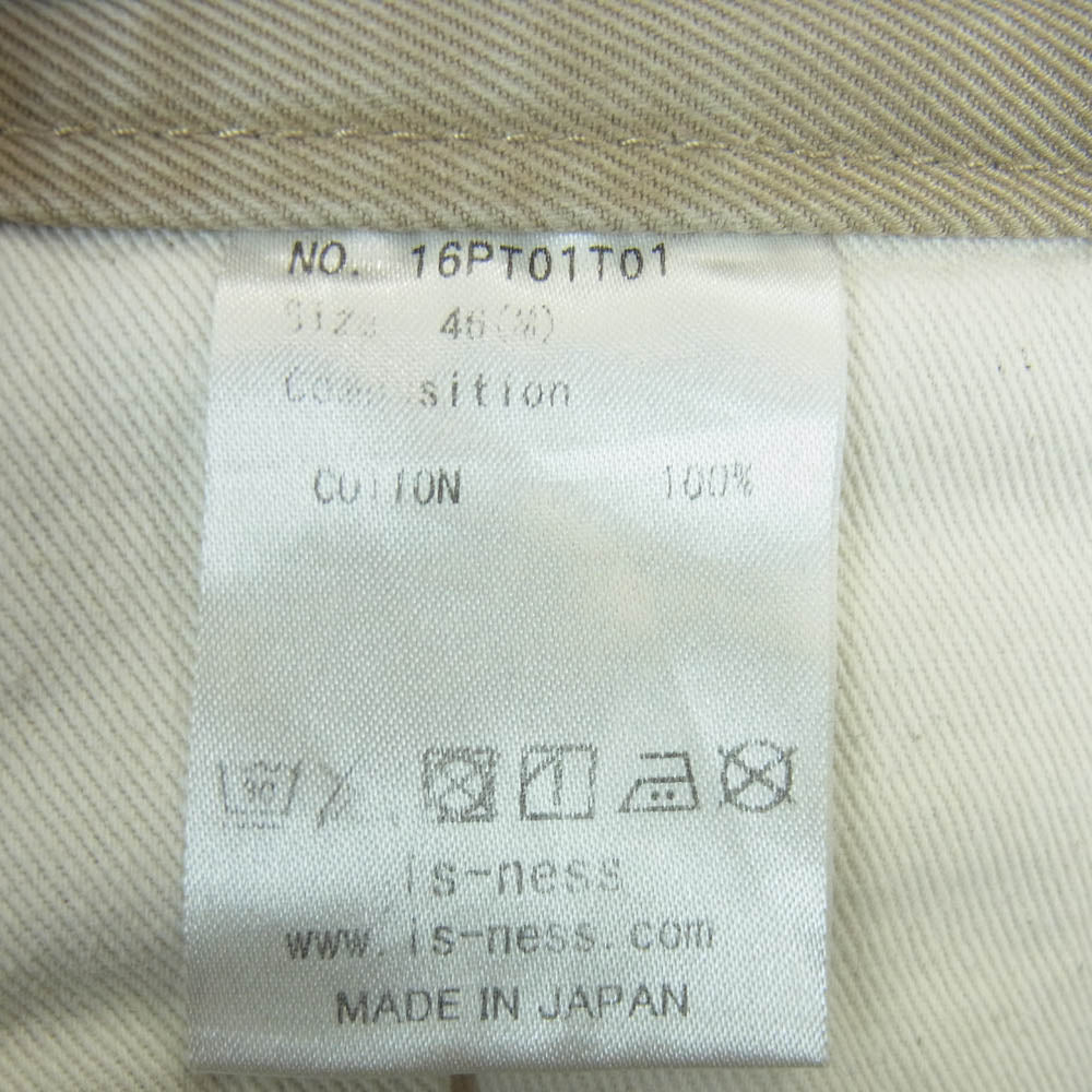 is-ness イズネス 16PT01T01 AH EDITORIAL WIDE CHINO PANTS 2タック ワイド チノ パンツ 日本製 ベージュ系 46 M【中古】