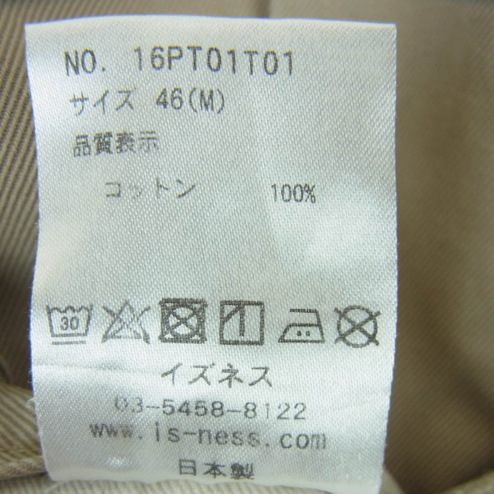 is-ness イズネス 16PT01T01 AH EDITORIAL WIDE CHINO PANTS 2タック ワイド チノ パンツ 日本製 ベージュ系 46 M【中古】