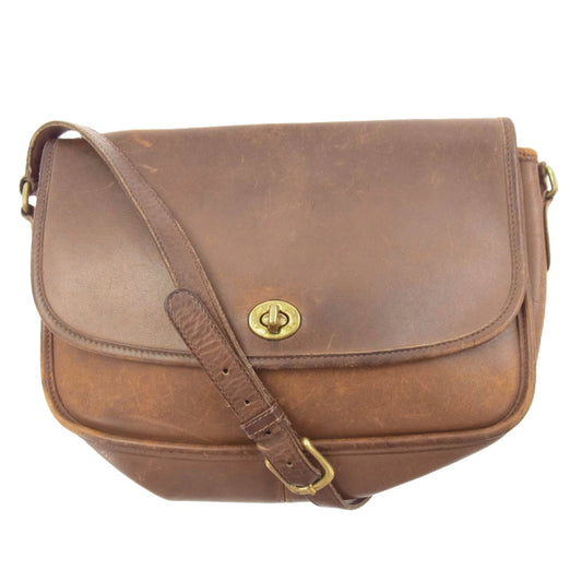 COACH コーチ 9790 オールド レザー フラップ ショルダー バッグ ブラウン系【中古】