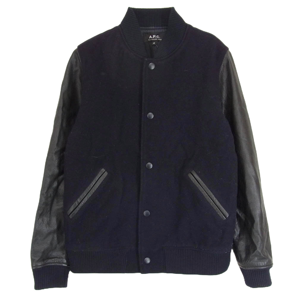 A.P.C. アーペーセー レザースリーブ ウール スタジャン ブルゾン ネイビー系 XS【中古】