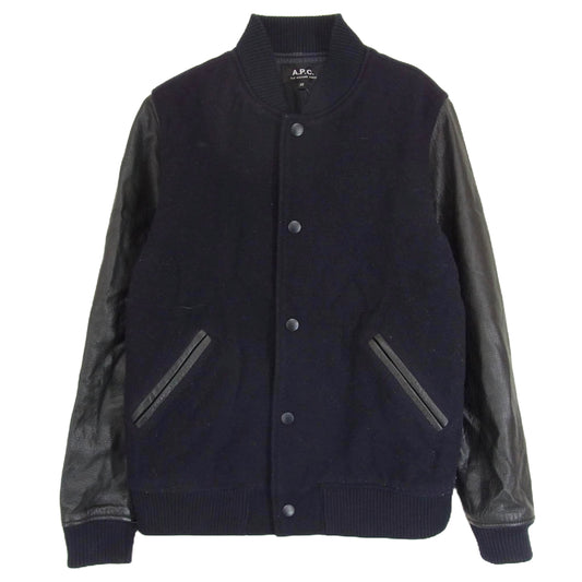 A.P.C. アーペーセー レザースリーブ ウール スタジャン ブルゾン ネイビー系 XS【中古】
