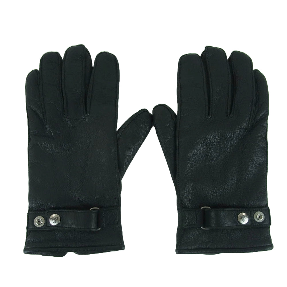 Vivienne Westwood ヴィヴィアンウエストウッド ORB オーブ ボタン レザー グローブ 手袋 ブラック系【中古】