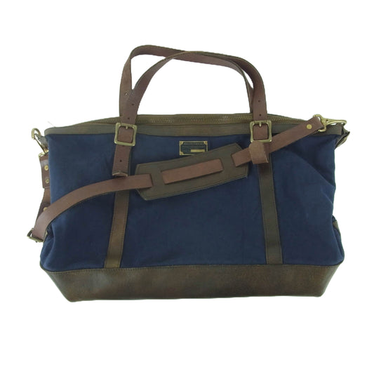 VASCO ヴァスコ WASTE(TWICE) ウエストトゥワイス キャンバス レザー 2WAY トート ショルダー バッグ ダークネイビー系 ブラウン系【中古】