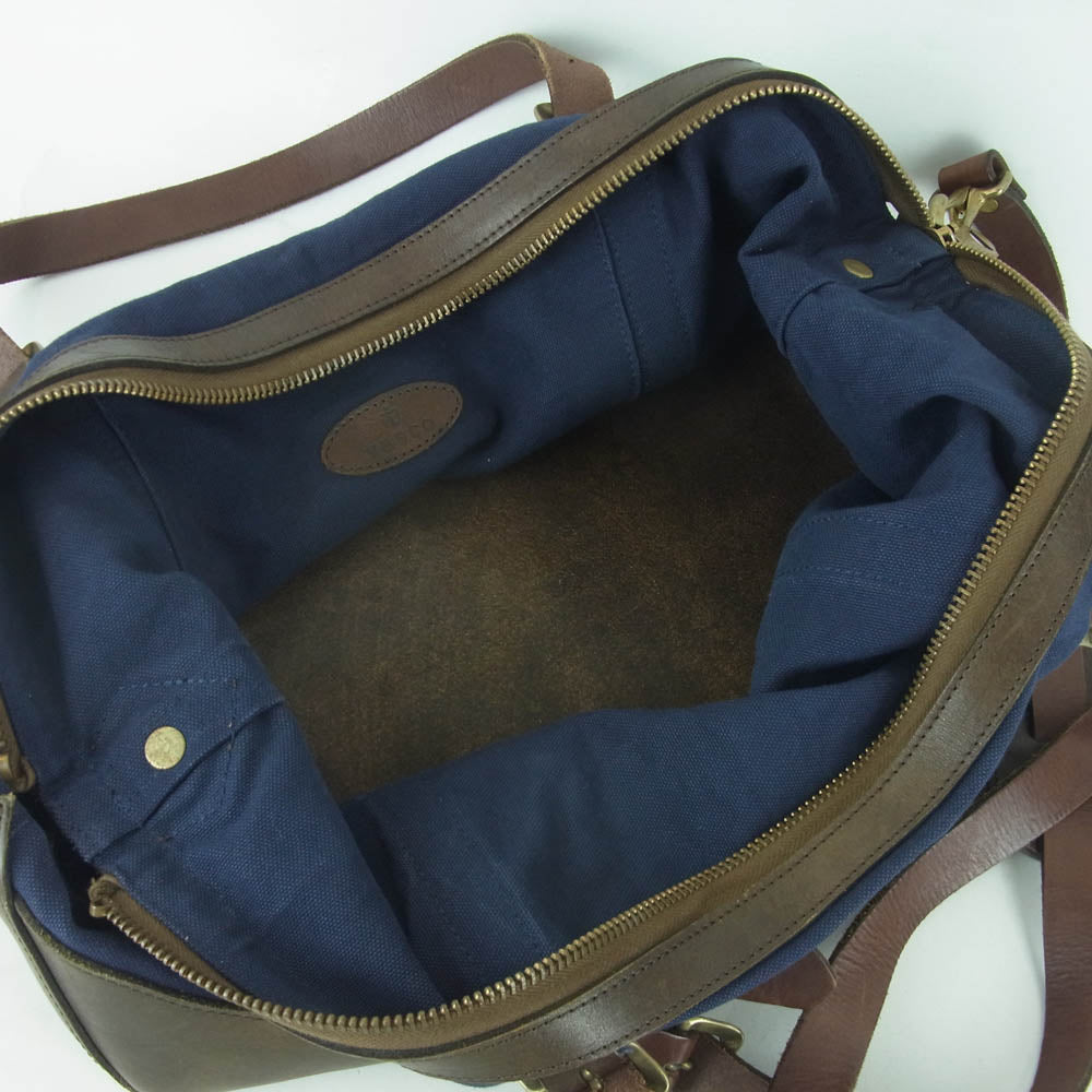 VASCO ヴァスコ WASTE(TWICE) ウエストトゥワイス キャンバス レザー 2WAY トート ショルダー バッグ ダークネイビー系 ブラウン系【中古】
