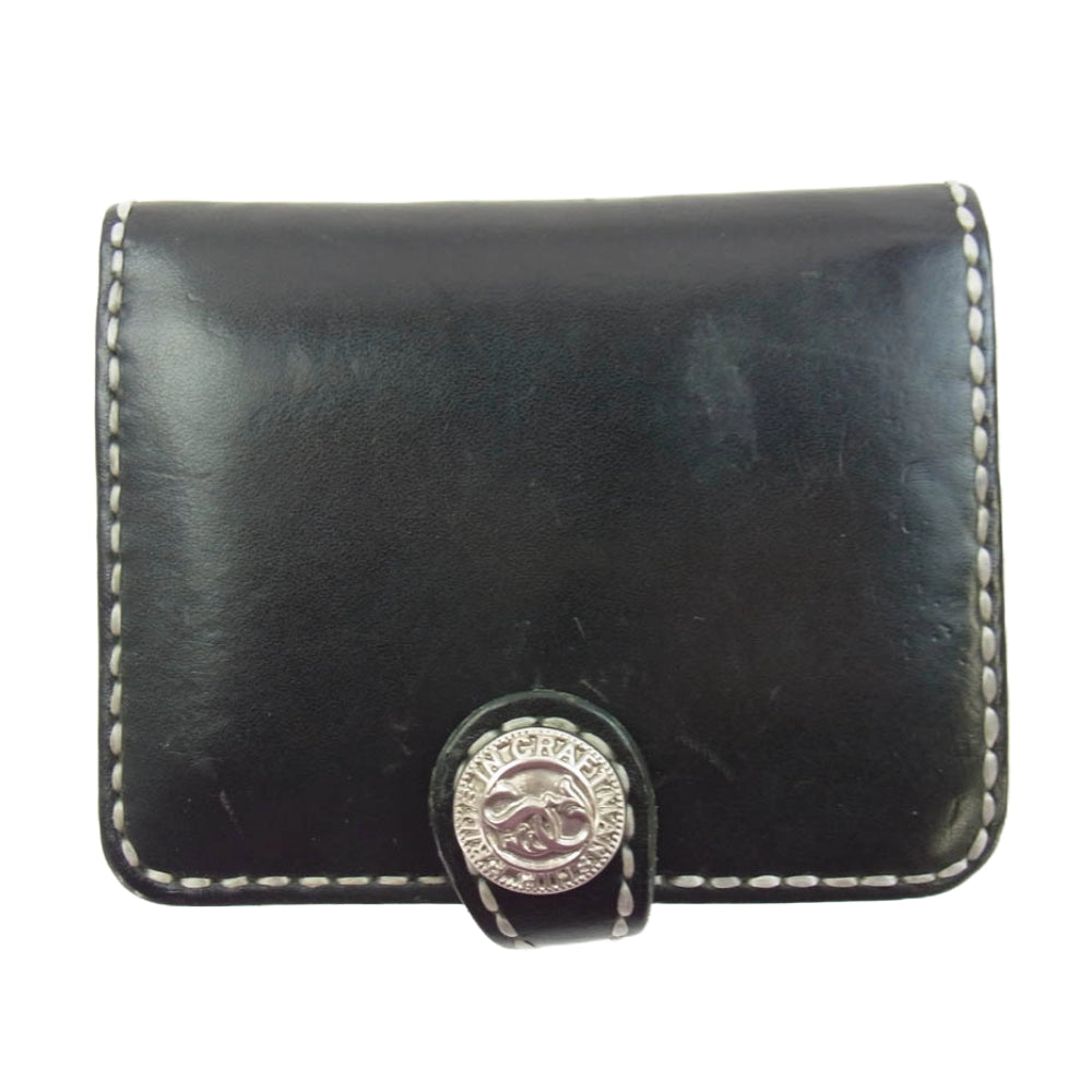 サムライクラフト レザー コンチョ 二つ折り 財布 ウォレット ブラック系【中古】