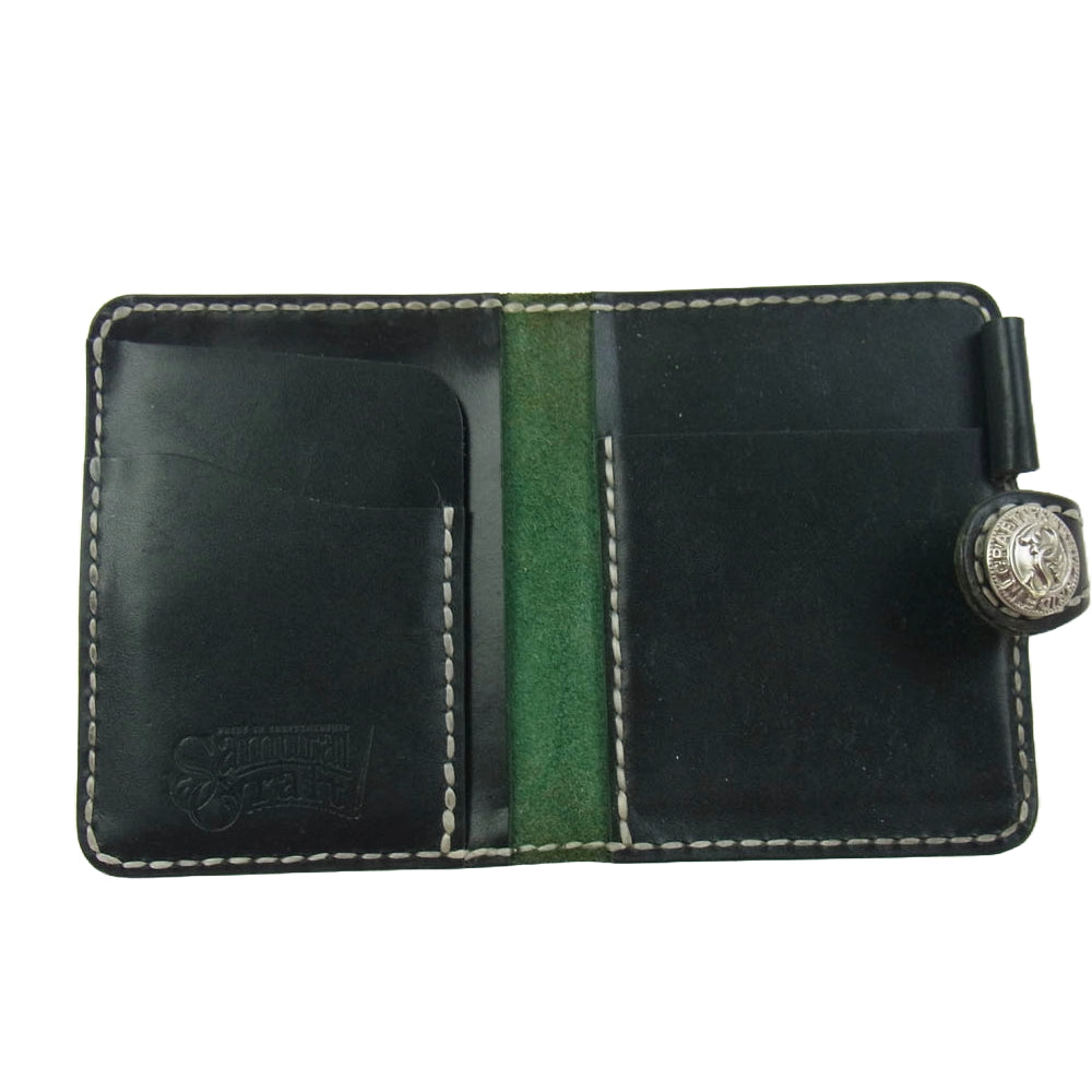 サムライクラフト レザー コンチョ 二つ折り 財布 ウォレット ブラック系【中古】