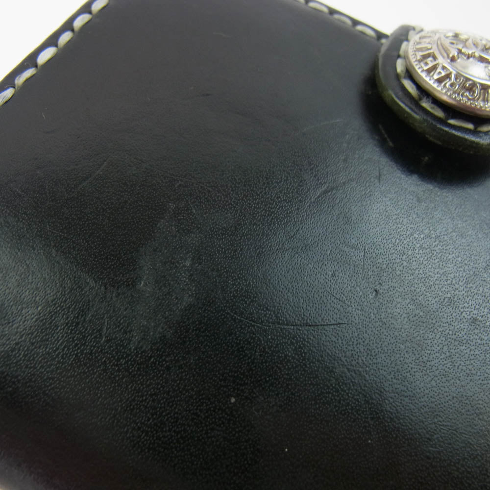 サムライクラフト レザー コンチョ 二つ折り 財布 ウォレット ブラック系【中古】