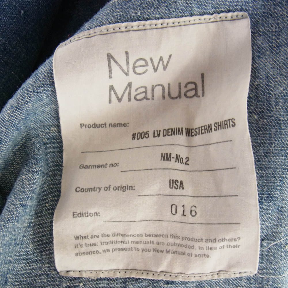 New Manual ニューマニュアル #005 LV DENIM WESTERN SHIRTS デニム ウエスタン シャツ ライトブルー系【中古】