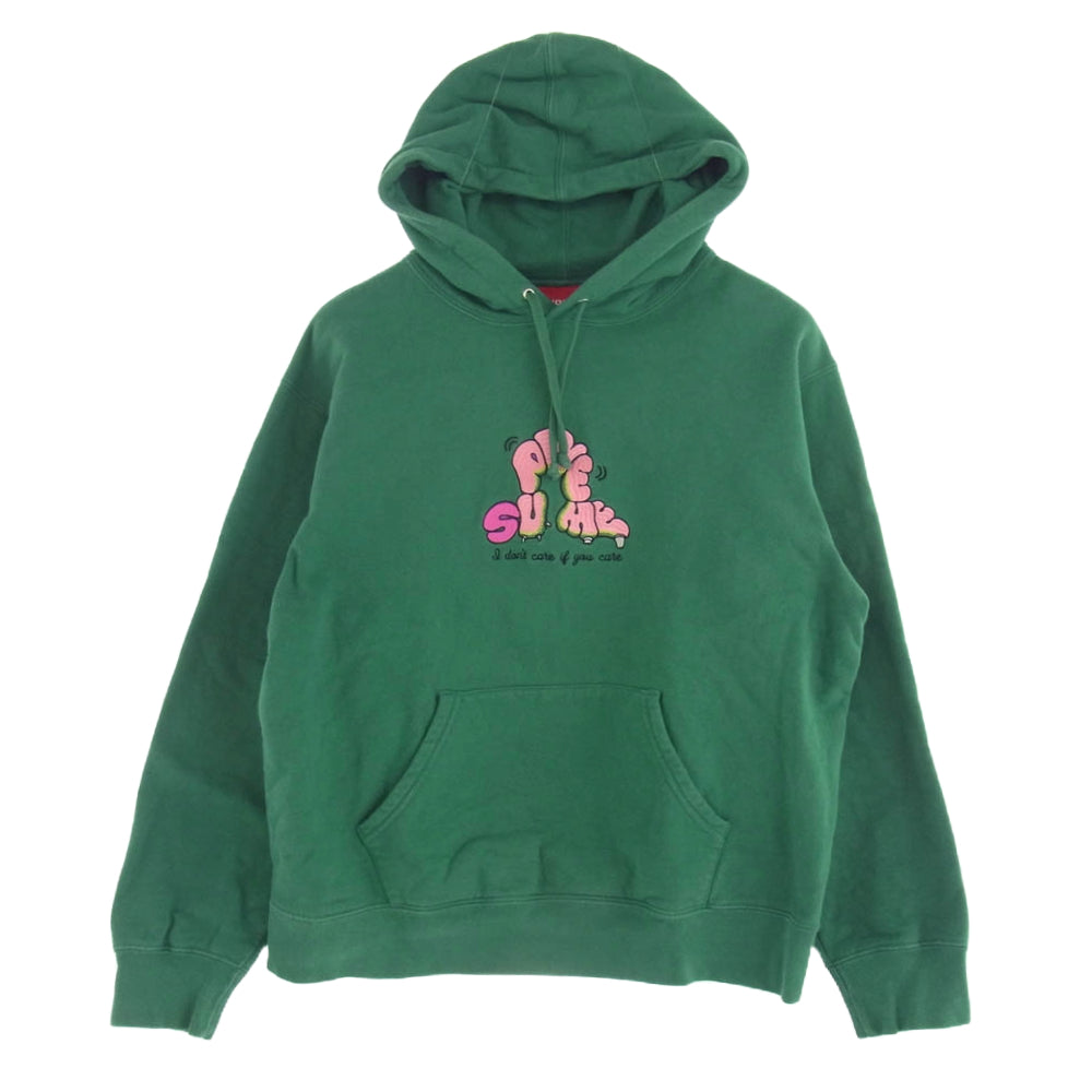 Supreme シュプリーム 21SS Don't Care Hooded Sweatshirt プルオーバー フーデッド スウェット シャツ パーカー グリーン系 S【中古】