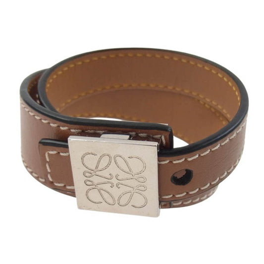 LOEWE ロエベ ダブル レザー ブレスレット ブラウン系【中古】