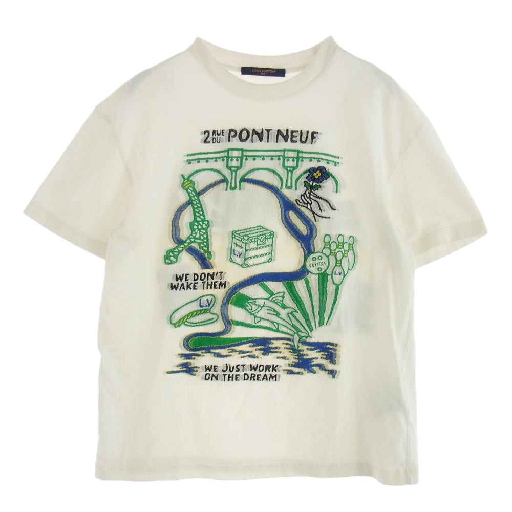 LOUIS VUITTON ルイ・ヴィトン 24SS インターシャグラフィック コットン Tシャツ 全刺繍 半袖 TEE ホワイト系 S【中古】