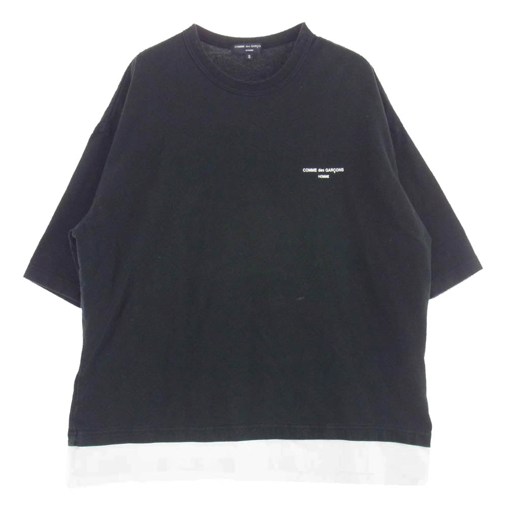 COMME des GARCONS HOMME コムデギャルソンオム HI-T024 AD2021 綿度詰天竺 レイヤード ビッグ 半袖 Tシャツ ブラック系 S【中古】