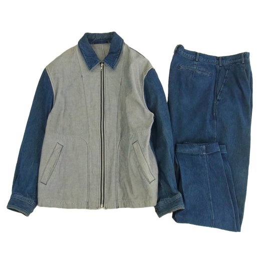 COMME des GARCONS HOMME PLUS コムデギャルソンオムプリュス AD1991 PJ-110560 PP-11026M 90s ヴィンテージプリュス 切替デニム クレイジーパターン フルジップ デニムジャケット デニムパンツ ジーンズ セットアップ インディゴブルー系 M【中古】