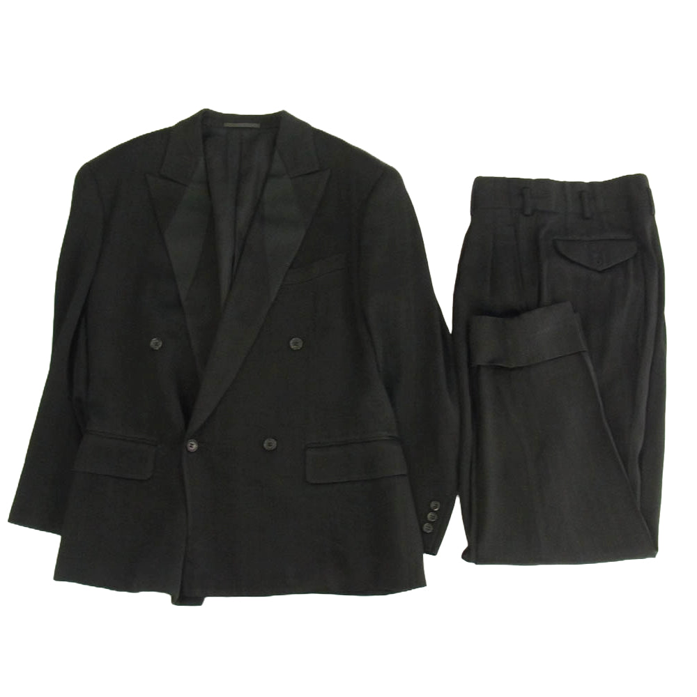 COMME des GARCONS HOMME PLUS コムデギャルソンオムプリュス AD1990 PJ-05006S 90's アーカイブ ヴィンテージプリュス ラペル素材切替 ストライプ セットアップ ダブルテーラード ジャケット テーパード パンツ ブラック系 S【中古】