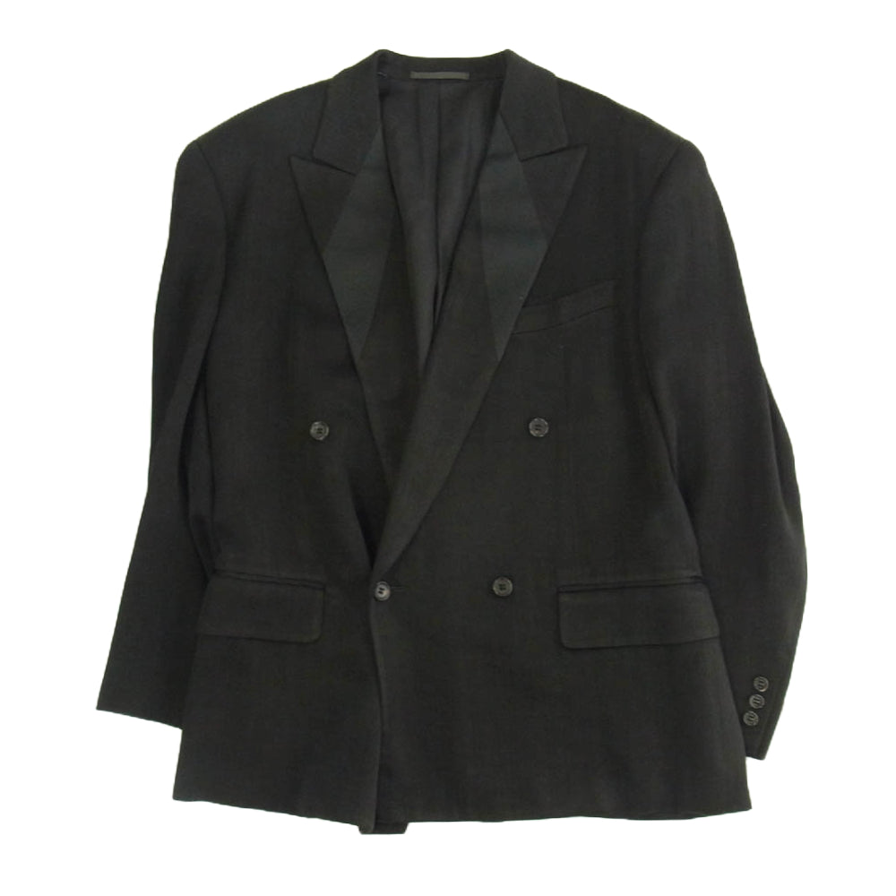 COMME des GARCONS HOMME PLUS コムデギャルソンオムプリュス AD1990 PJ-05006S 90's アーカイブ ヴィンテージプリュス ラペル素材切替 ストライプ セットアップ ダブルテーラード ジャケット テーパード パンツ ブラック系 S【中古】