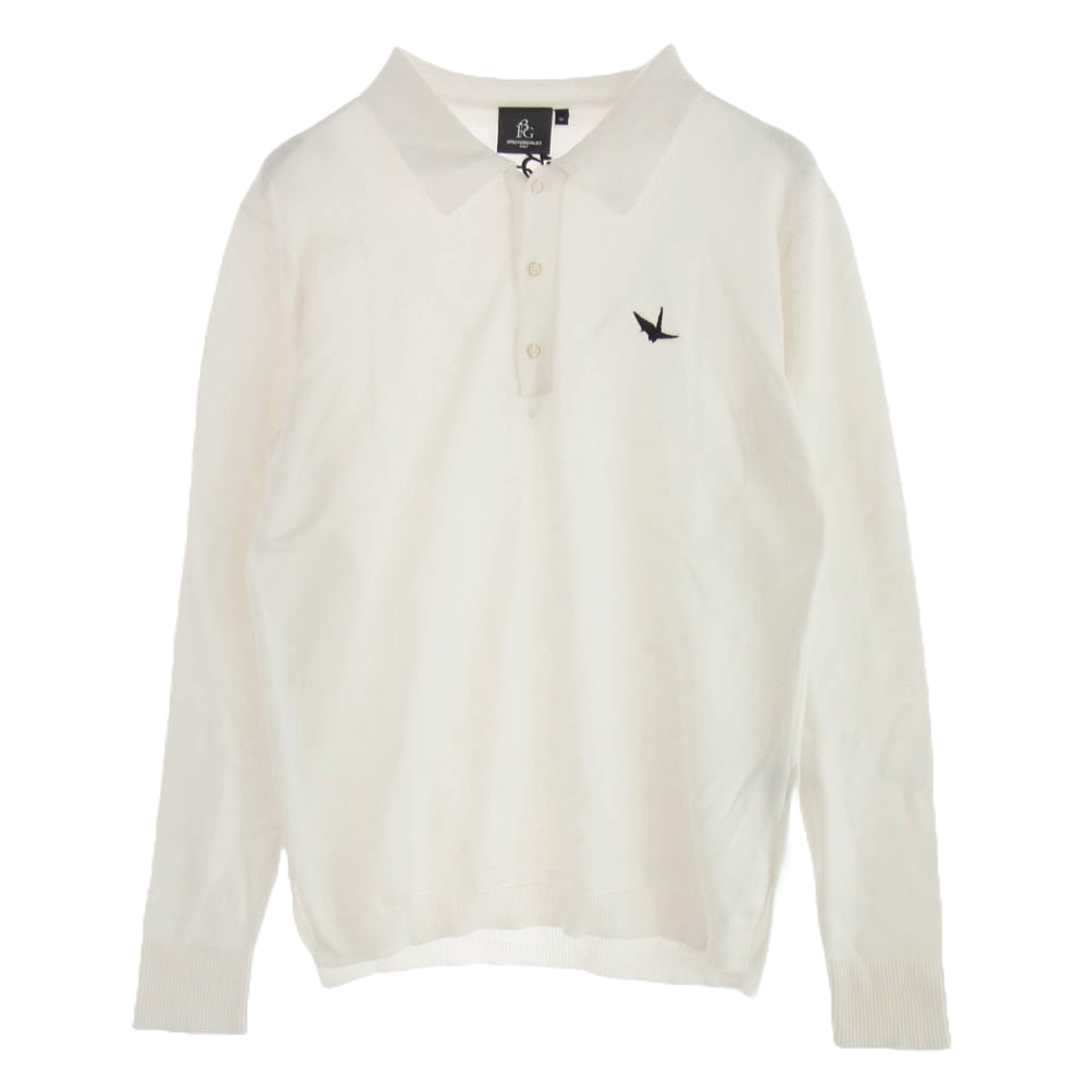 1piu1uguale3 ウノピュウノウグァーレトレ GRK034 COT366 GOLF ゴルフ L/S POLO 折り鶴ロゴ刺繍 長袖 ニット ポロシャツ ホワイト系 IV【中古】