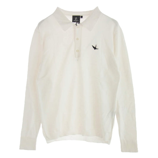1piu1uguale3 ウノピュウノウグァーレトレ GRK034 COT366 GOLF ゴルフ L/S POLO 折り鶴ロゴ刺繍 長袖 ニット ポロシャツ ホワイト系 IV【中古】