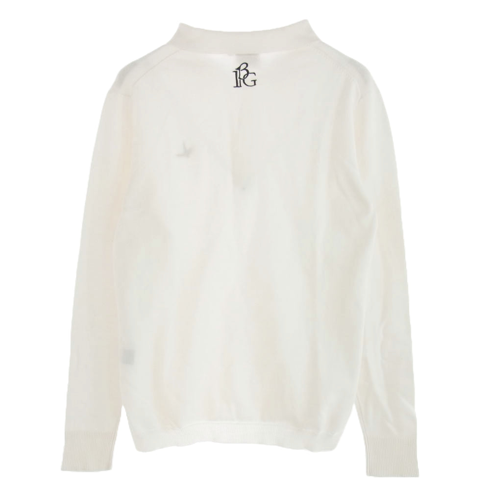1piu1uguale3 ウノピュウノウグァーレトレ GRK034 COT366 GOLF ゴルフ L/S POLO 折り鶴ロゴ刺繍 長袖 ニット ポロシャツ ホワイト系 IV【中古】
