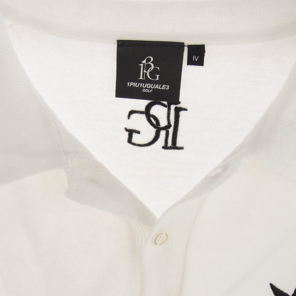 1piu1uguale3 ウノピュウノウグァーレトレ GRK034 COT366 GOLF ゴルフ L/S POLO 折り鶴ロゴ刺繍 長袖 ニット ポロシャツ ホワイト系 IV【中古】