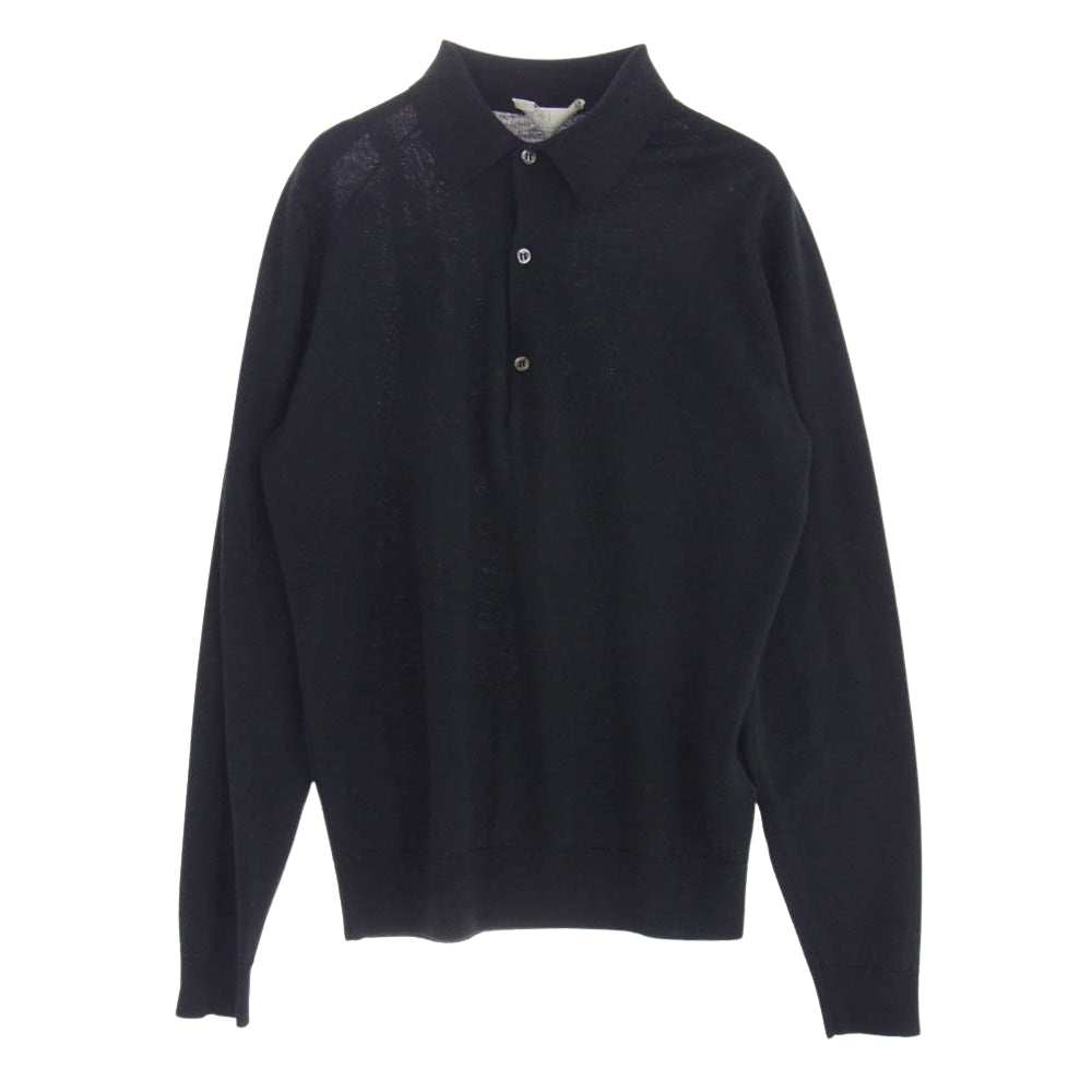 JOHN SMEDLEY ジョンスメドレー BEAMS F 別注 ウール 長袖 ポロシャツ ブラック系 S【中古】