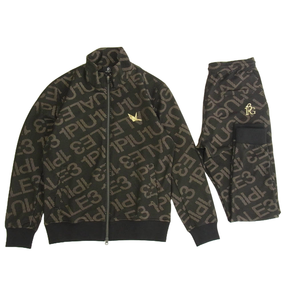 1piu1uguale3 ウノピュウノウグァーレトレ GRB075 POE403 GRP091 GOLF ゴルフ DIAGONAL LOGO JERSEY JACKET TRACK PANTS 折り鶴ロゴ ダイアゴナルロゴ ジャージー トラックジャケット トラックパンツ ブラック系 Ⅳ【中古】
