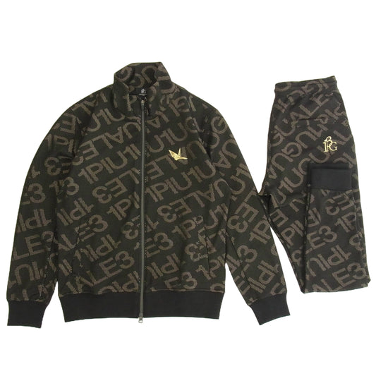 1piu1uguale3 ウノピュウノウグァーレトレ GRB075 POE403 GRP091 GOLF ゴルフ DIAGONAL LOGO JERSEY JACKET TRACK PANTS 折り鶴ロゴ ダイアゴナルロゴ ジャージー トラックジャケット トラックパンツ ブラック系 Ⅳ【中古】