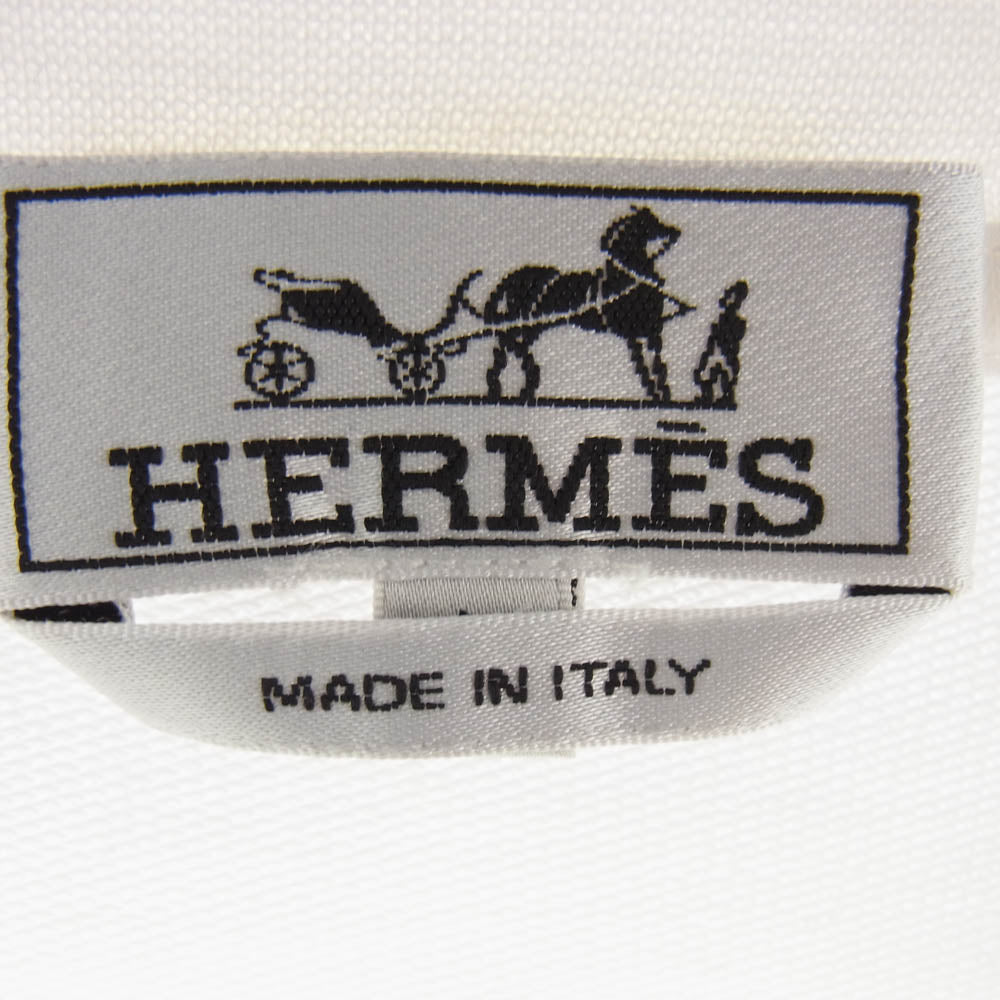 HERMES エルメス ハローミスター ファリエール レザーパッチ Tシャツ カットソー クルーネック ホワイト系 L【中古】