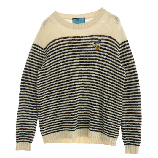 GUCCI グッチ 21SS 645281 × DISNEY ディズニー カシミヤ混 ドナルド ワッペン付 ボーダー ニット セーター オフホワイト系 ブラック系 L【中古】
