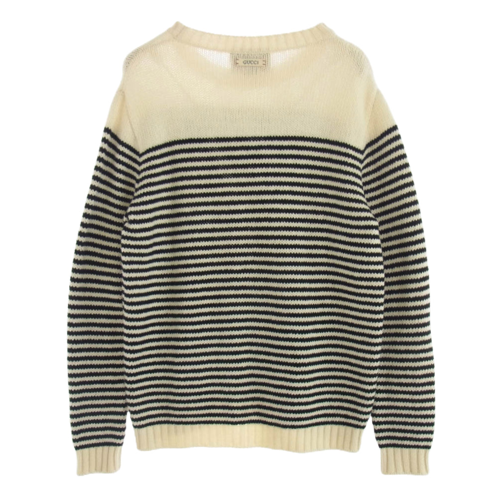 GUCCI グッチ 21SS 645281 × DISNEY ディズニー カシミヤ混 ドナルド ワッペン付 ボーダー ニット セーター オフホワイト系 ブラック系 L【中古】