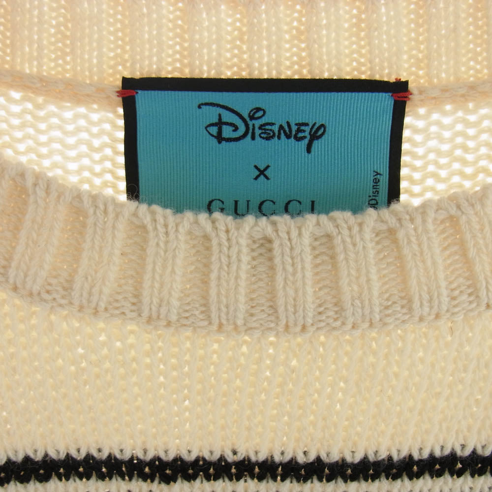 GUCCI グッチ 21SS 645281 × DISNEY ディズニー カシミヤ混 ドナルド ワッペン付 ボーダー ニット セーター オフホワイト系 ブラック系 L【中古】