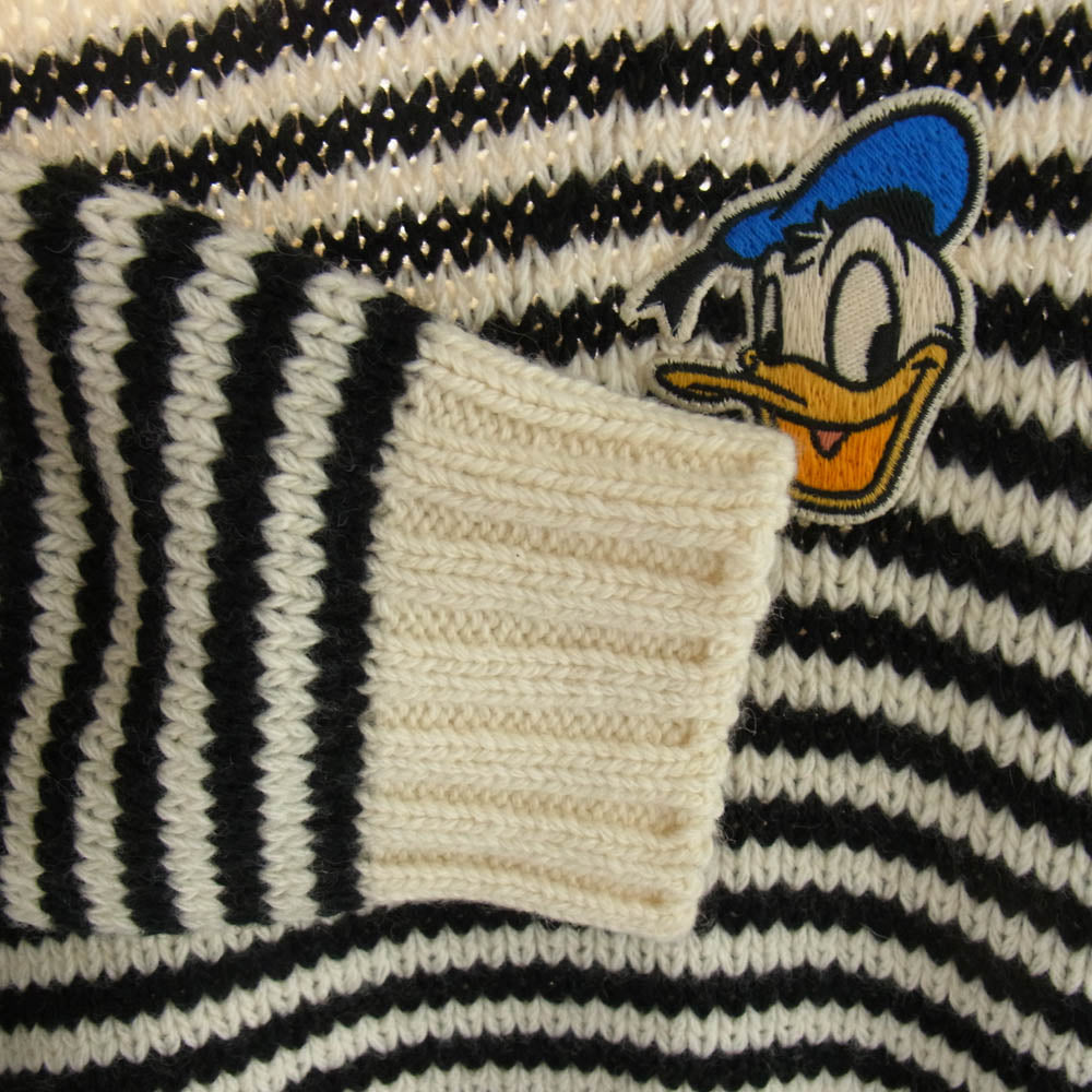 GUCCI グッチ 21SS 645281 × DISNEY ディズニー カシミヤ混 ドナルド ワッペン付 ボーダー ニット セーター オフホワイト系 ブラック系 L【中古】