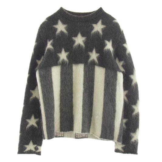 LOUIS VUITTON ルイ・ヴィトン 19AW RM192 RIS HHM98W 星条旗 モヘヤ混 クルーネック ニット セーター グレー系 オフホワイト系 M【中古】