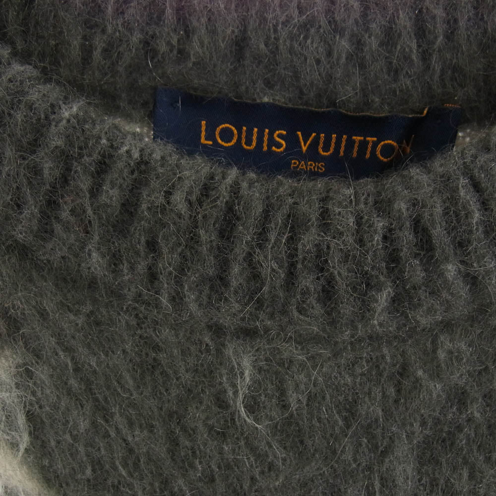 LOUIS VUITTON ルイ・ヴィトン 19AW RM192 RIS HHM98W 星条旗 モヘヤ混 クルーネック ニット セーター グレー系 オフホワイト系 M【中古】