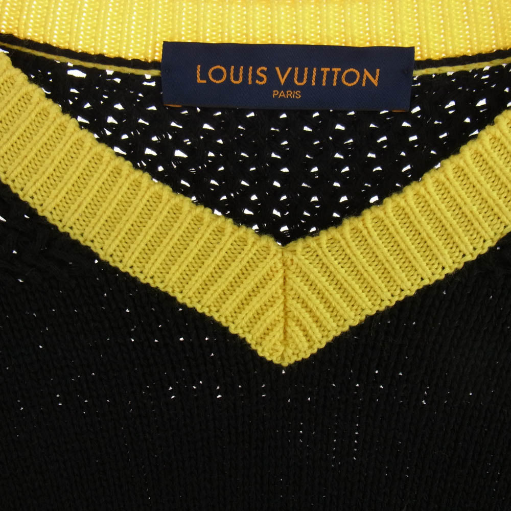 LOUIS VUITTON ルイ・ヴィトン 22SS RM221 YQL HMN86W LV インタルシア フットボール Vネック ニットセーター ブラック系 イエロー系 L【中古】